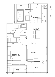 TMW Maxwell 1 Bedroom Type B1 Floor Plan